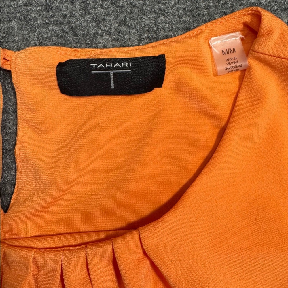 T Tahari Womens Orange Pleated Neck Sleeveless Keyhole Blouse Medium - Picture 3 of 7